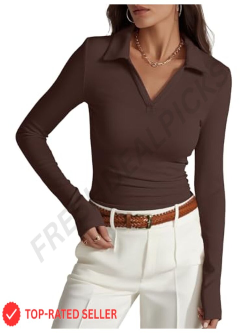 Womens Long Sleeve Polo Shirt Collared Business Casual Work Top Ruched